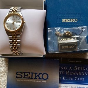 Men’s women’s Seiko Water stainless steel & gold plated 1996 watch Box Papers